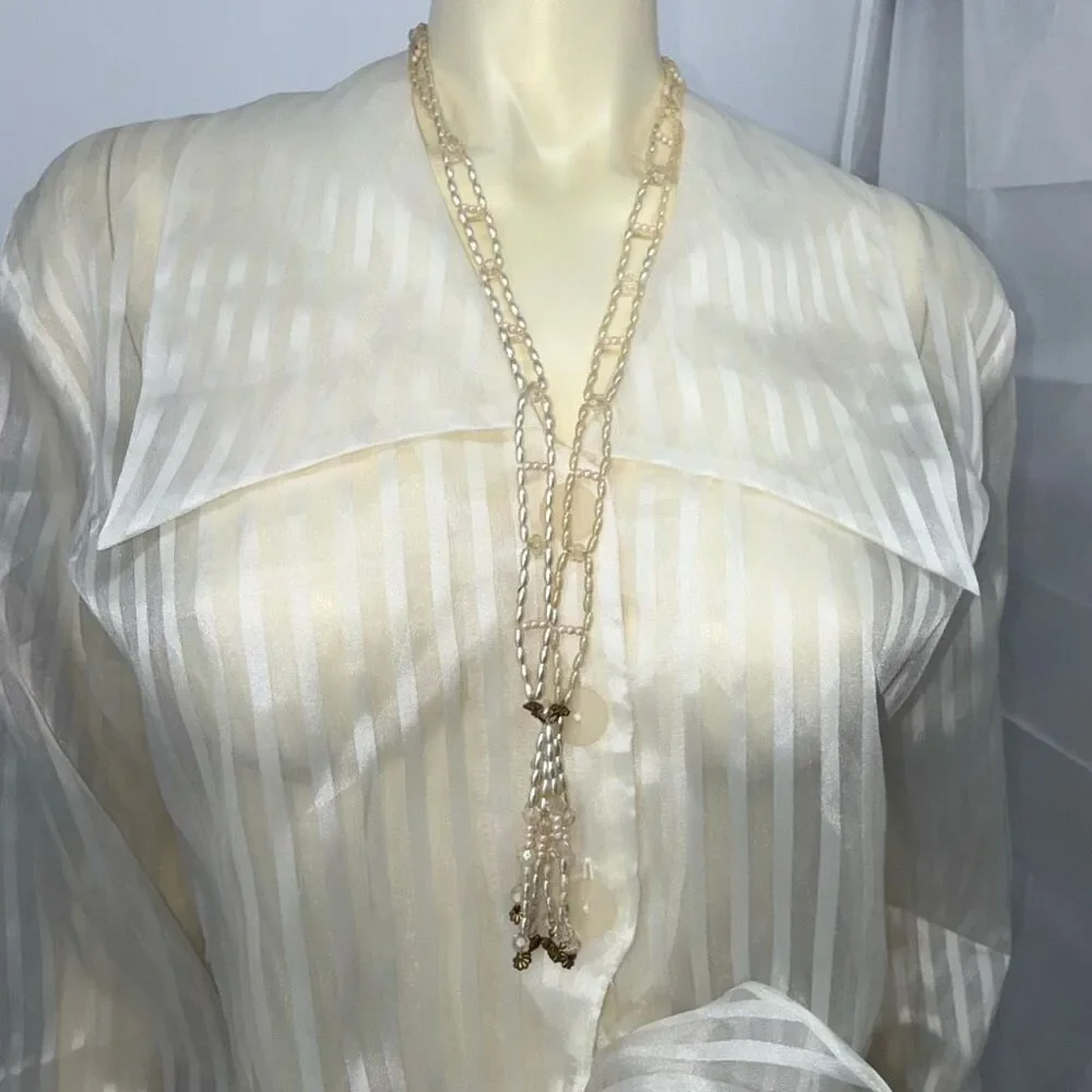 Vintage 1950s Faux Pearl Crystal Tassel Necklace Double Strand Mid Century State